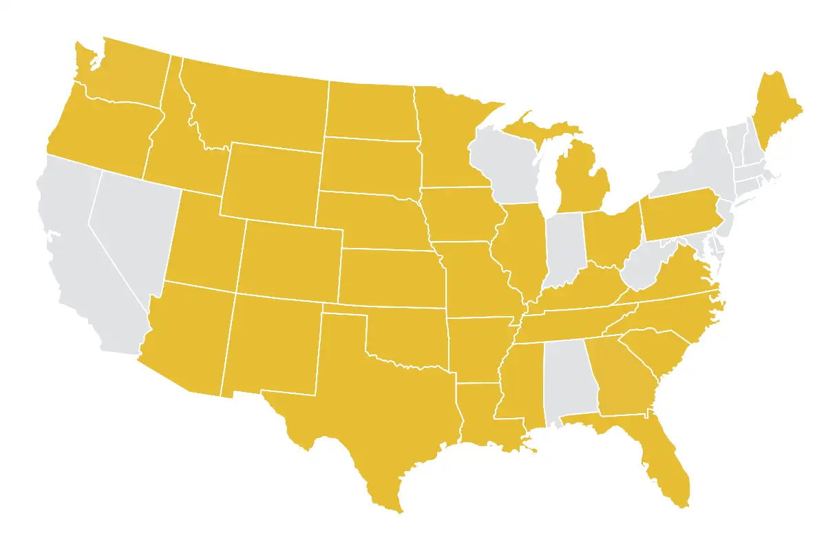 Map of all states that we service